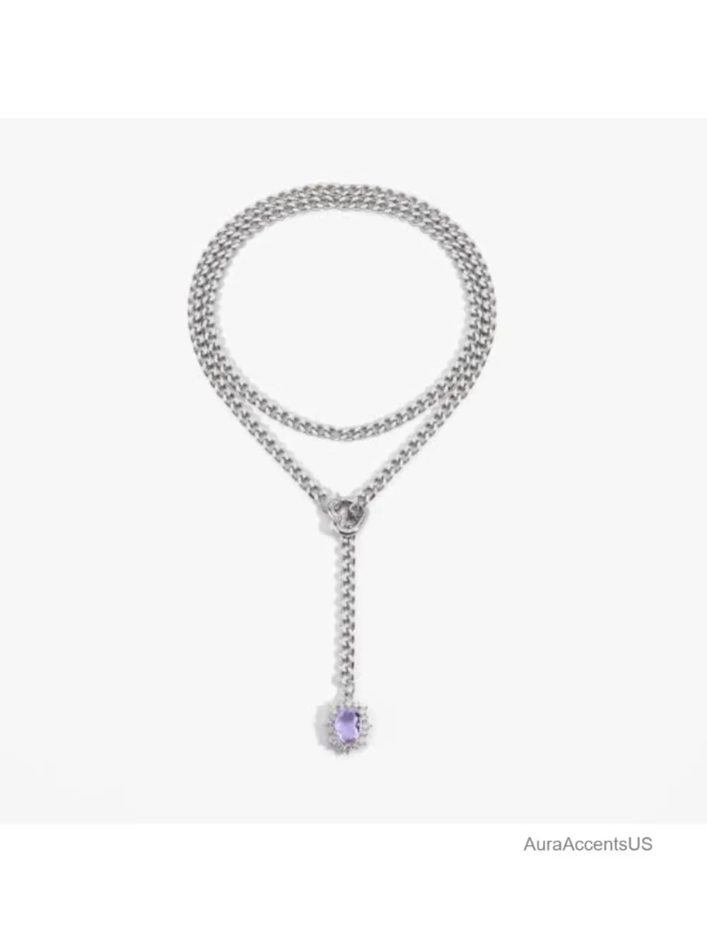 Women's Layered Y Chain Necklace with Heart & Crystal Pendant, Long Layering
